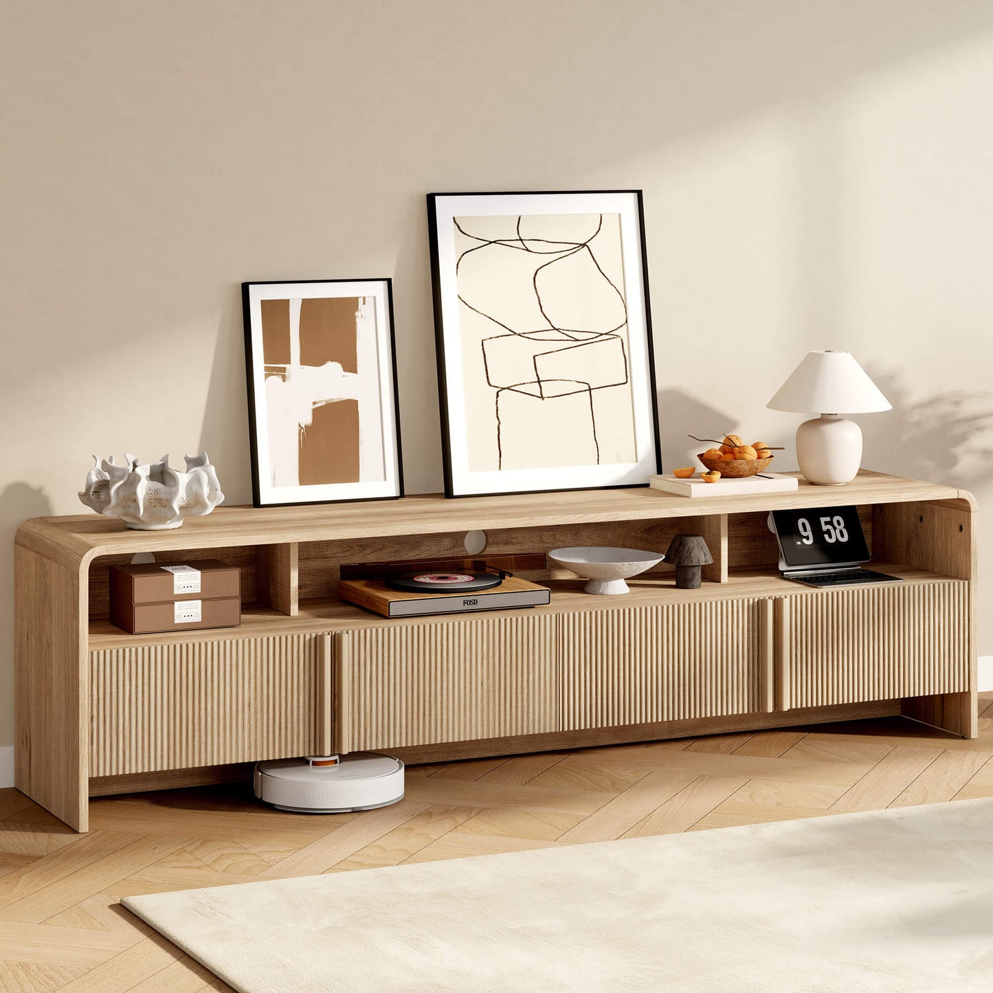 Lignara Modern Fluted 70" TV Stand -NaturalOak