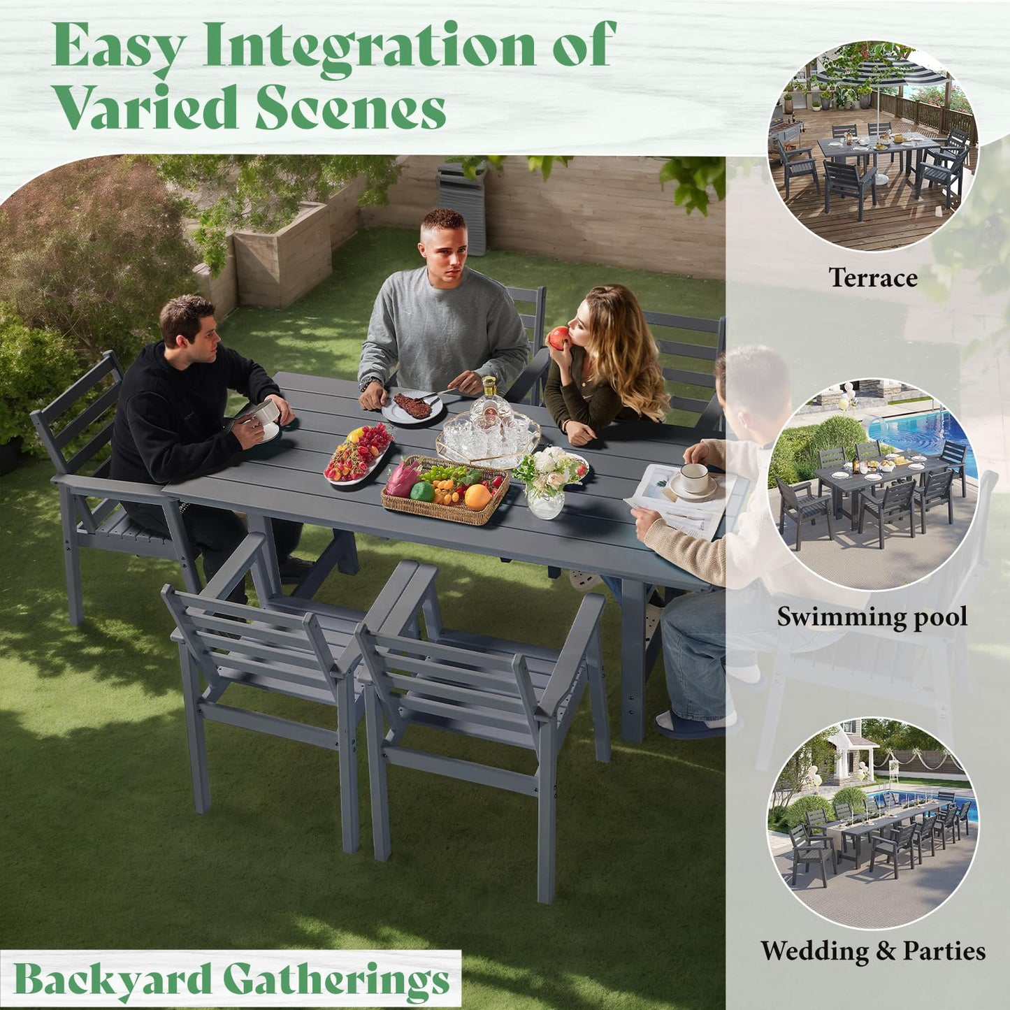 Beverly 7-Piece Outdoor Dining Table Set - Gray