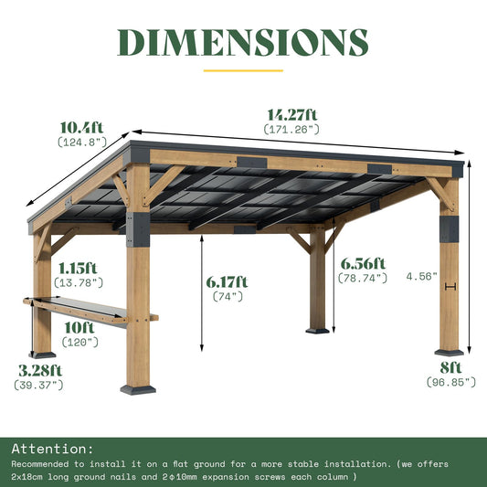 Koda Wood Grill Gazebo with Bar Shelf-10x14ft-Brown
