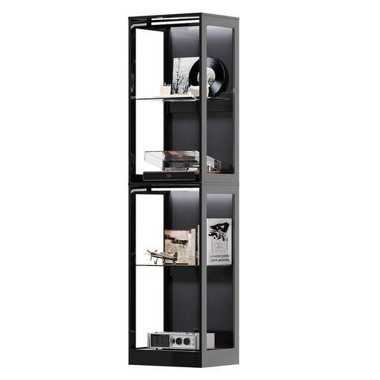 RGB Display Cabinet with Adjustable Glass Shelves Amerlife Black / 18x14x70in