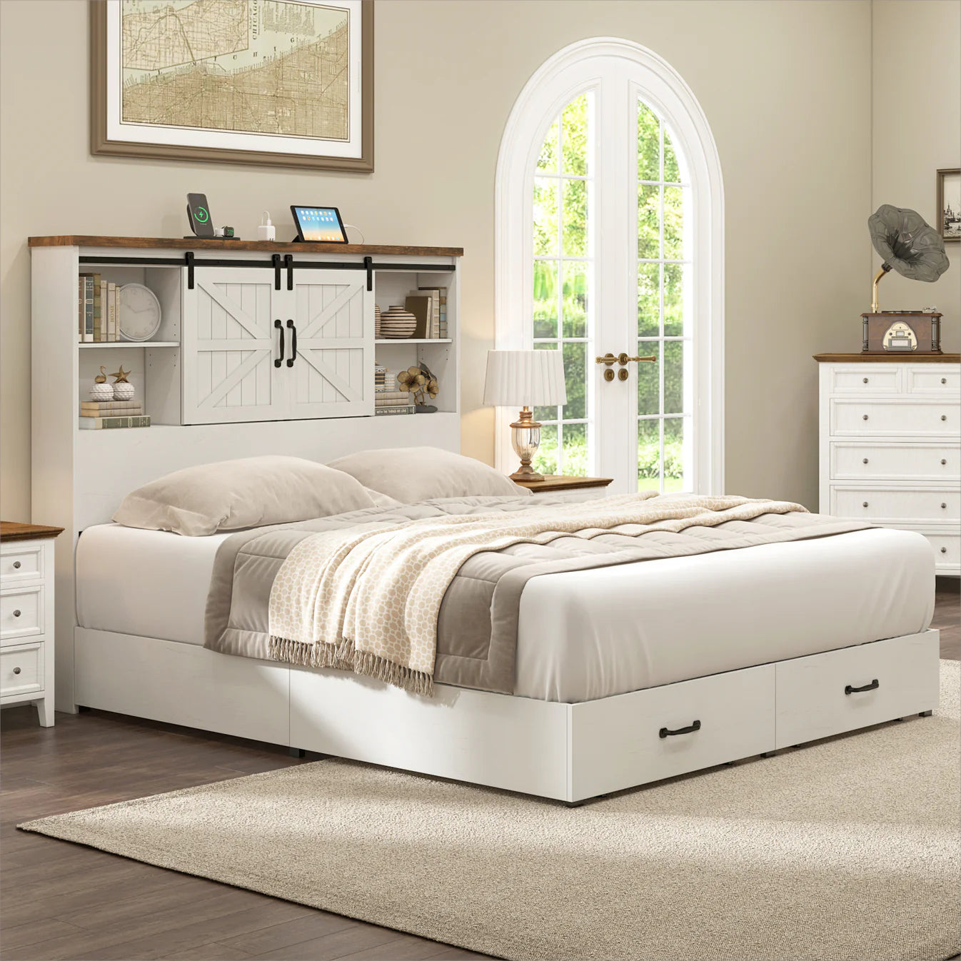 Queen Bed Frame with Bookshelves amerlife