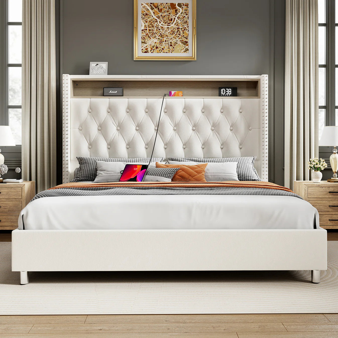 queen bed frame with Footboard amerlife