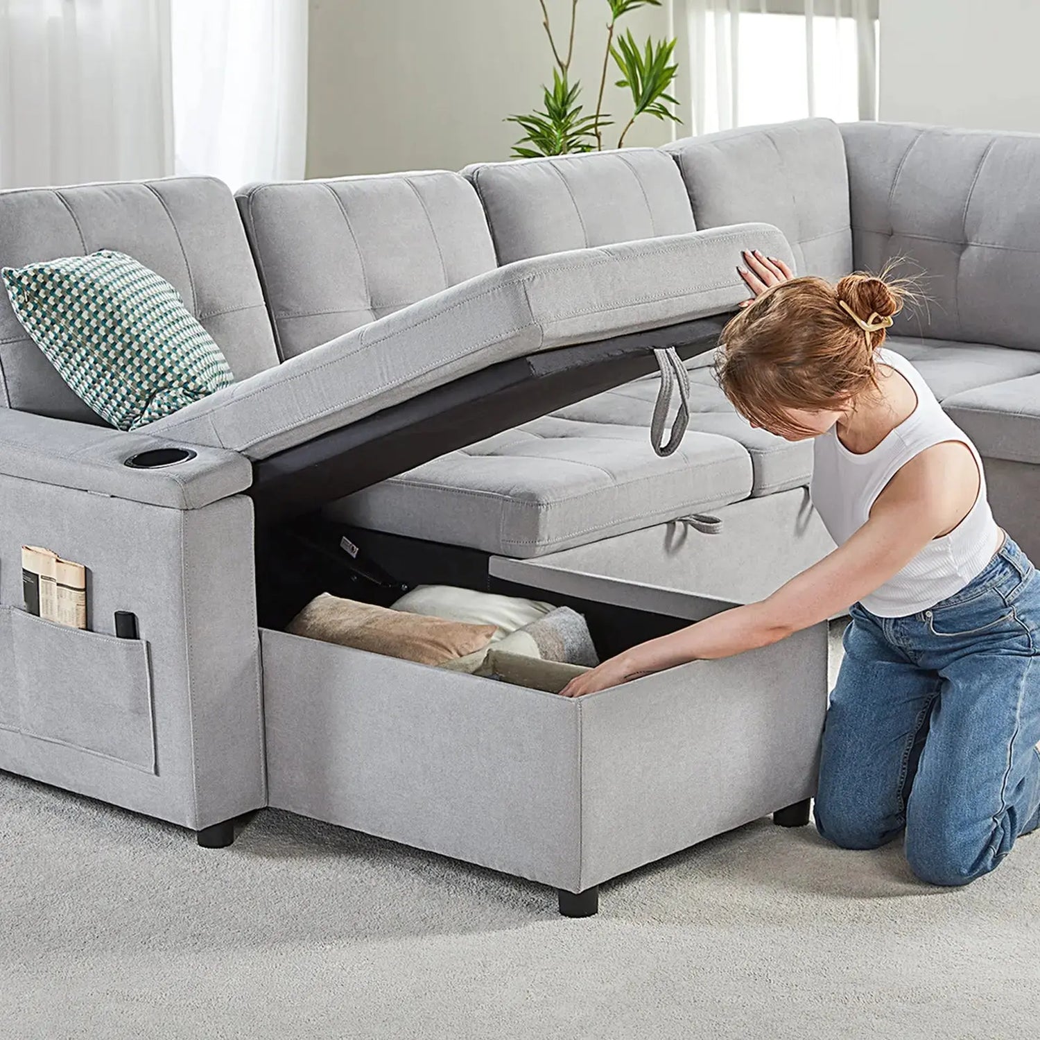 Sleeper Sofas with Chaise and Storage Amerlife