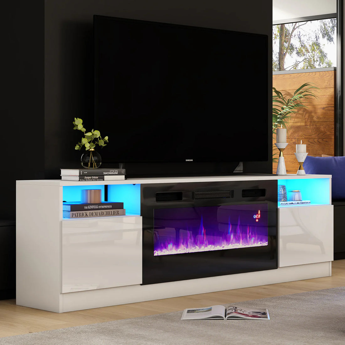 Electric Energy-Efficient Fireplace TV Stand amerlife