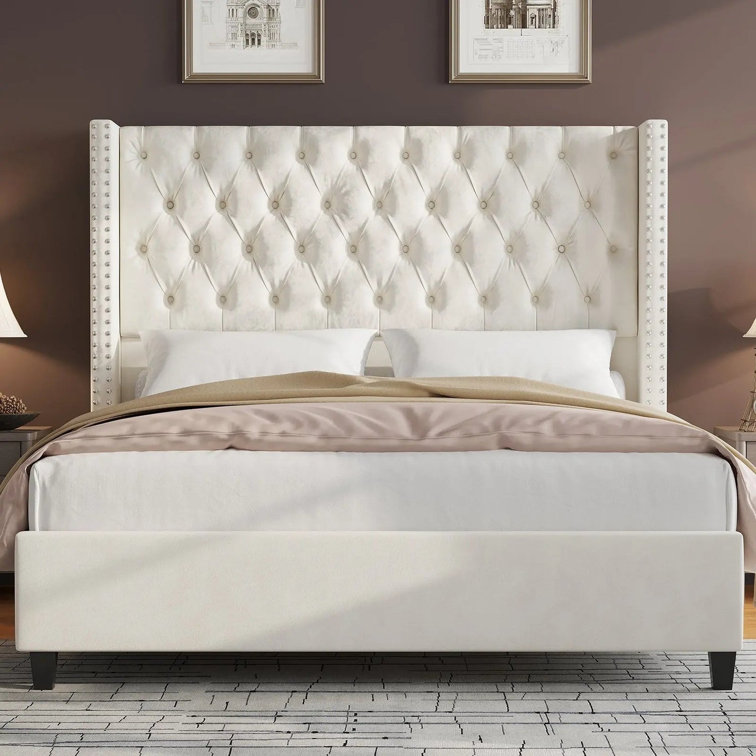 Tall Upholstered Headboard Bed Frame Amerlife