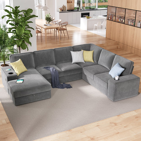 Amerlife Oversized Corduroy Sectional Sofa