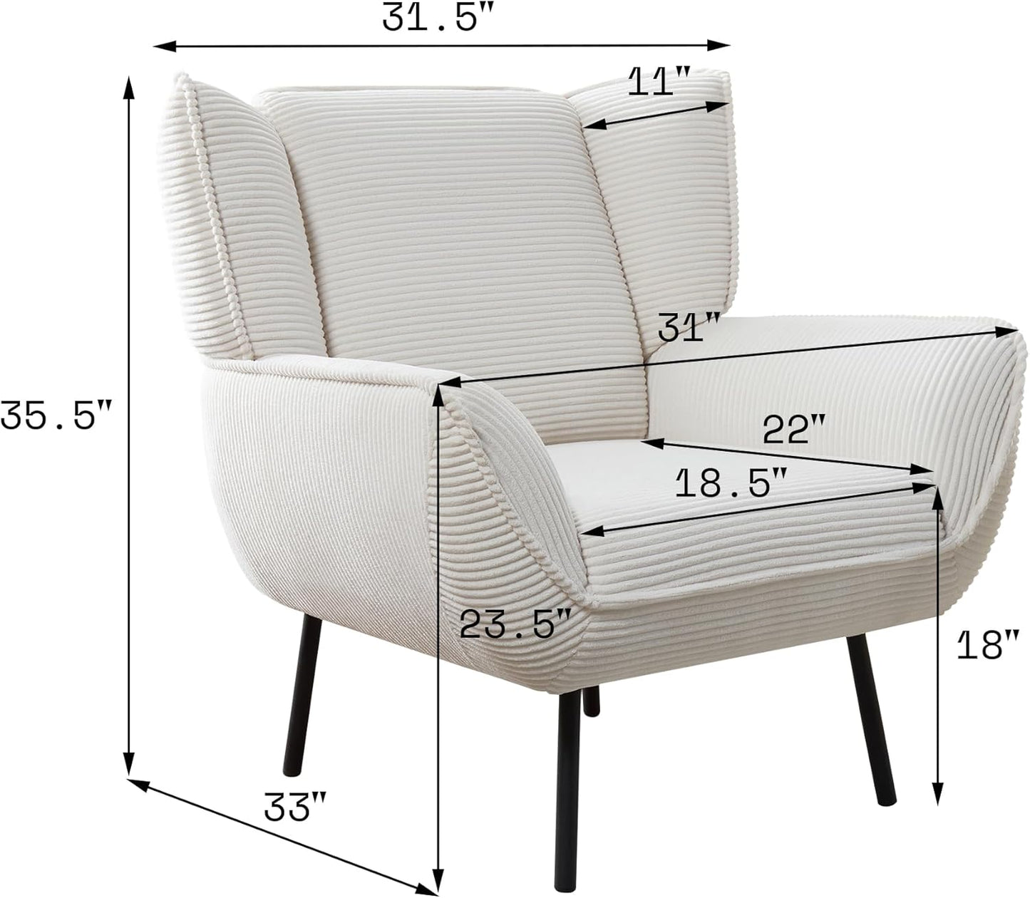 Accent Wingback Corduroy Chair -Set of 3White