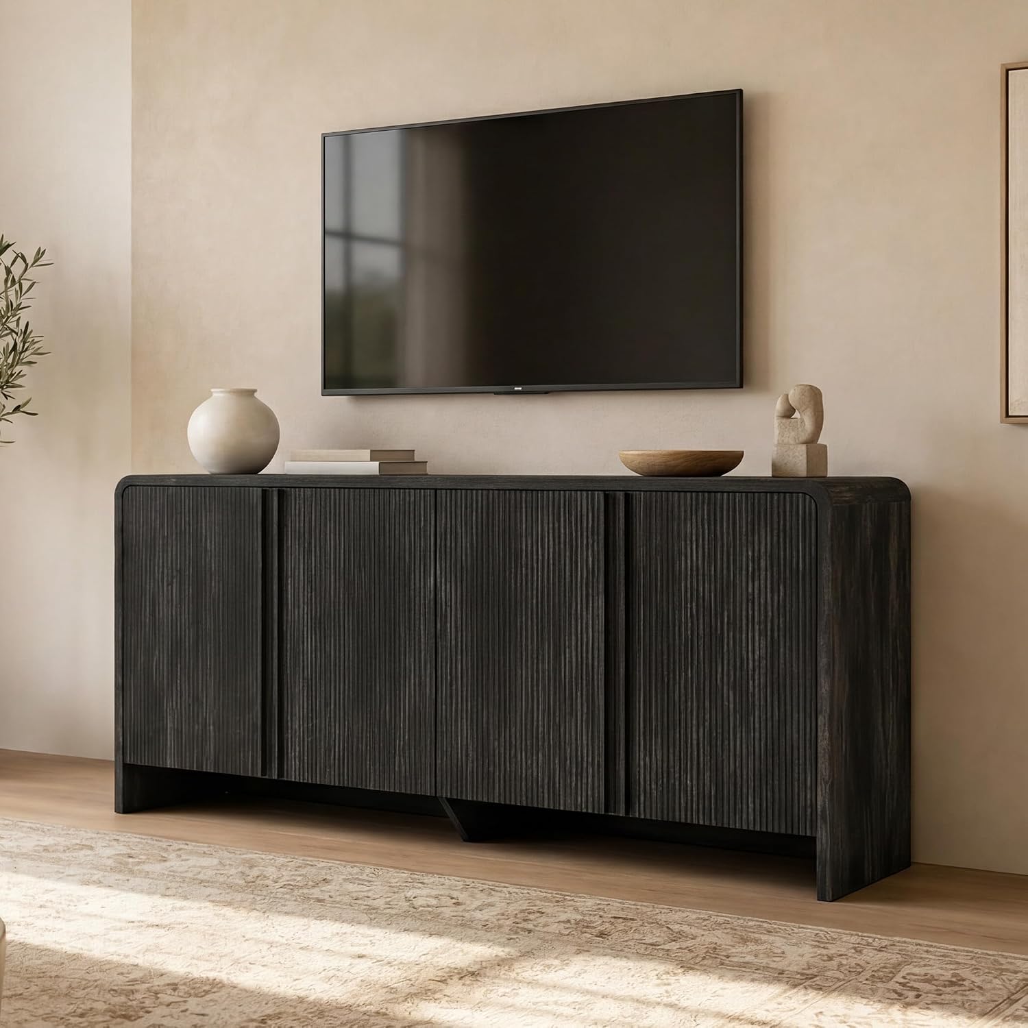 Creno 63" Fluted TV Stand Amerlife Black