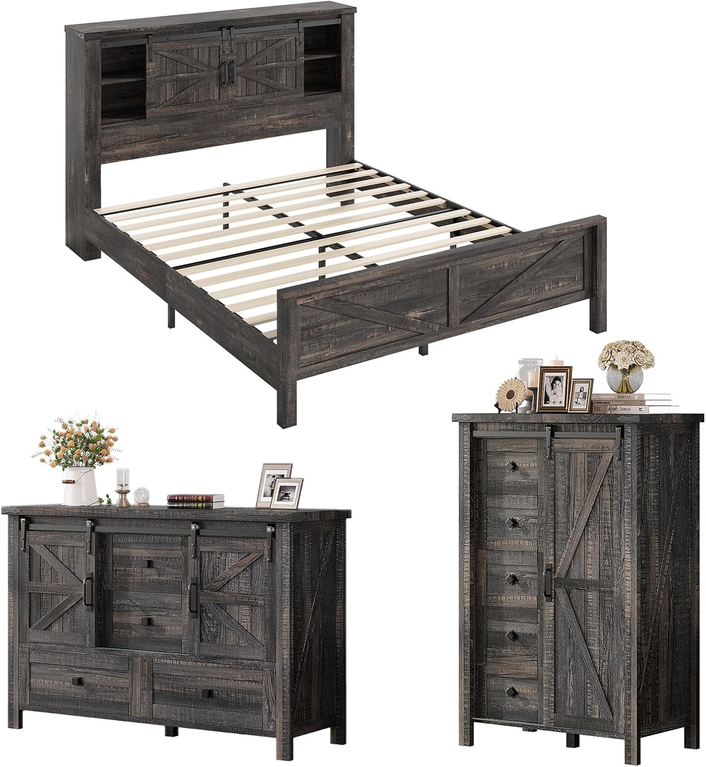 Alderman 3-Piece Farmhouse Bedroom Set Amerlife Queen / Black Oak