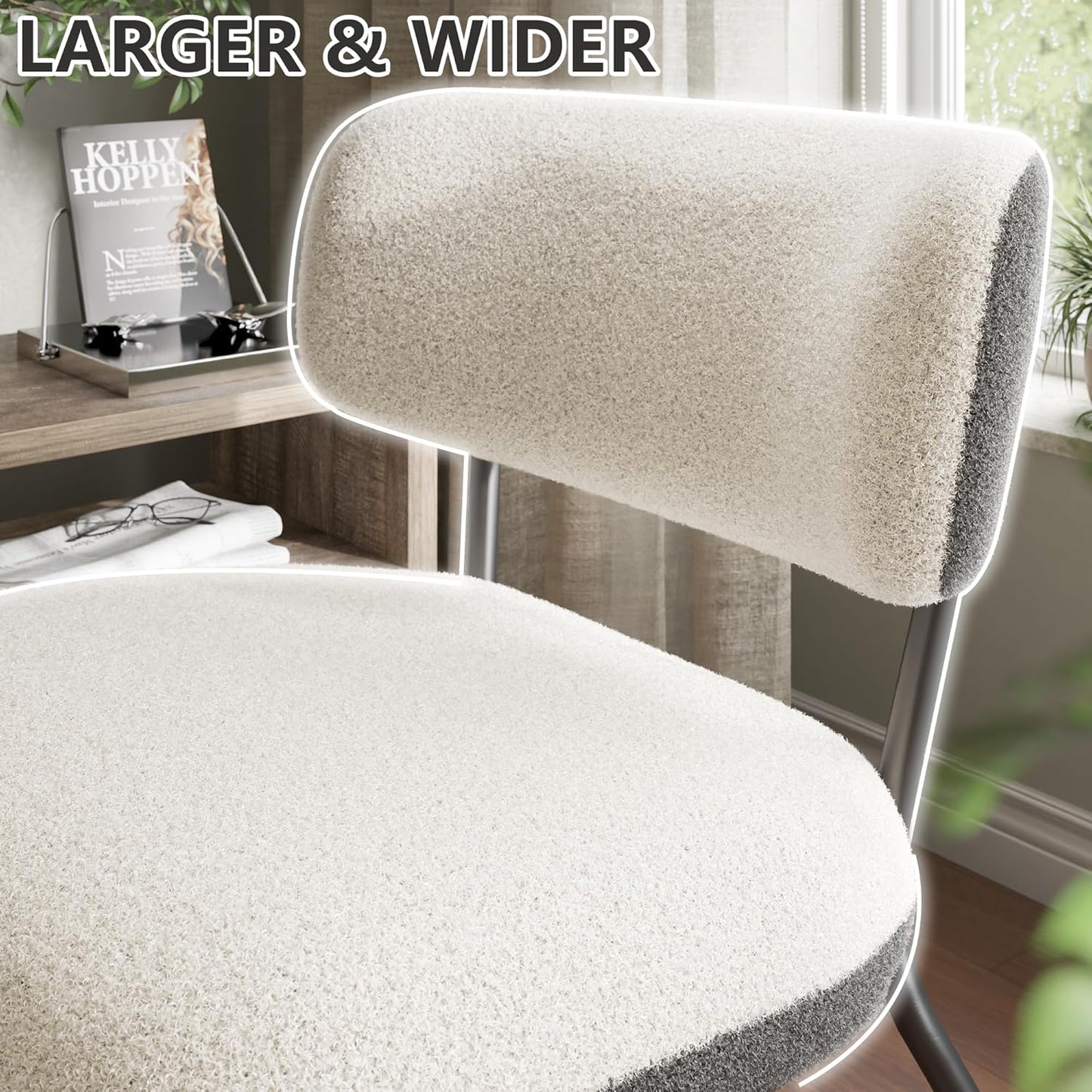 Cocoon Wider Boucle Vanity Chair Amerlife White&grey