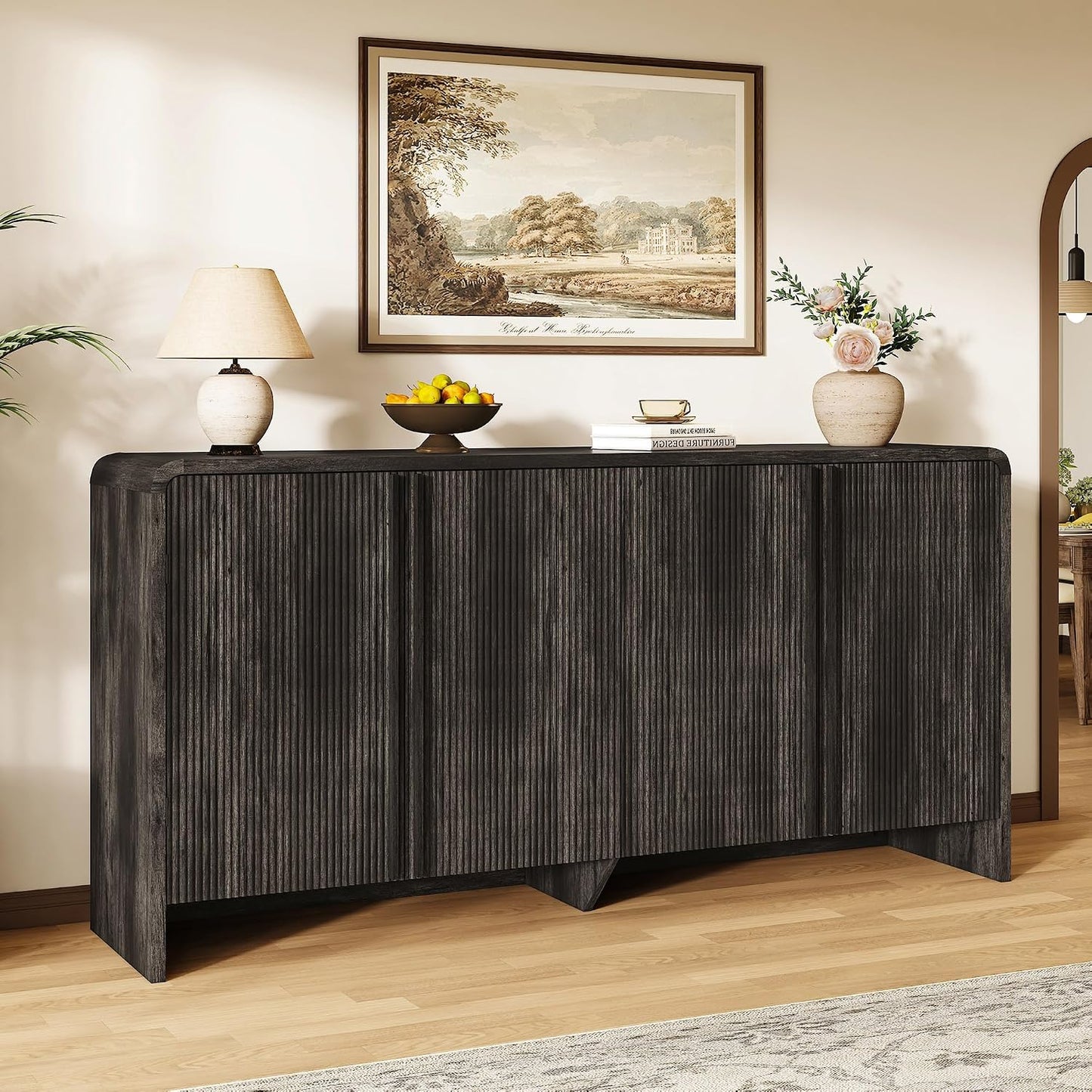 Creno 63" Fluted TV Stand Amerlife Black