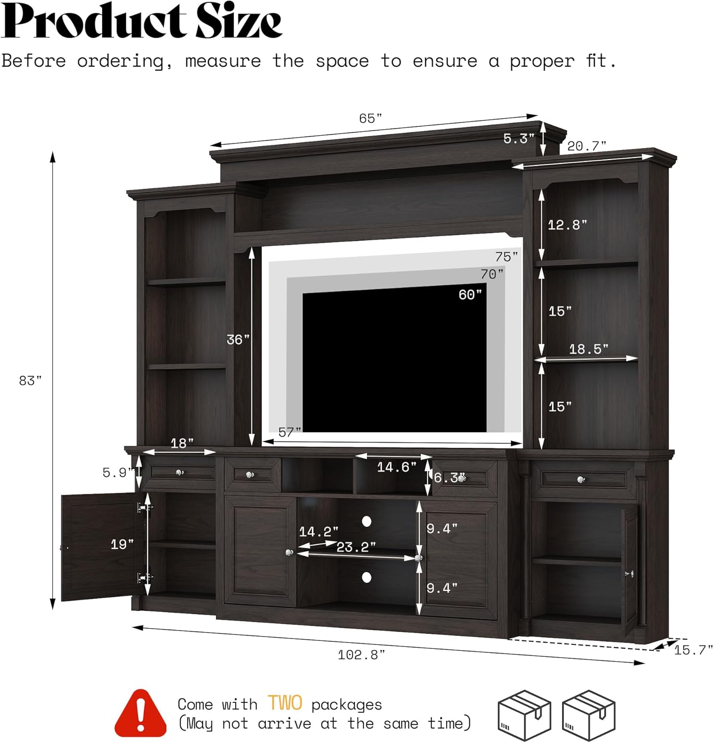Cortina Rustic Wall Unit Entertainment Center Amerlife Dark Walnut