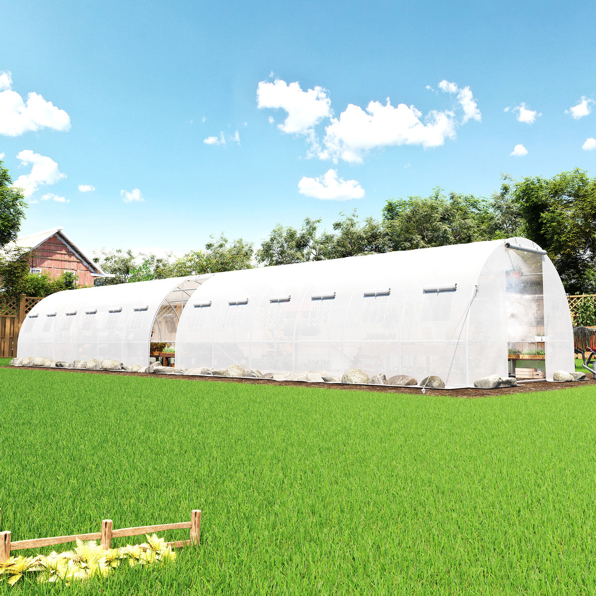 Canopy Large Walk-In Outdoor Greenhouse with Misting System-44x10 FT - Frame NOT Included-White