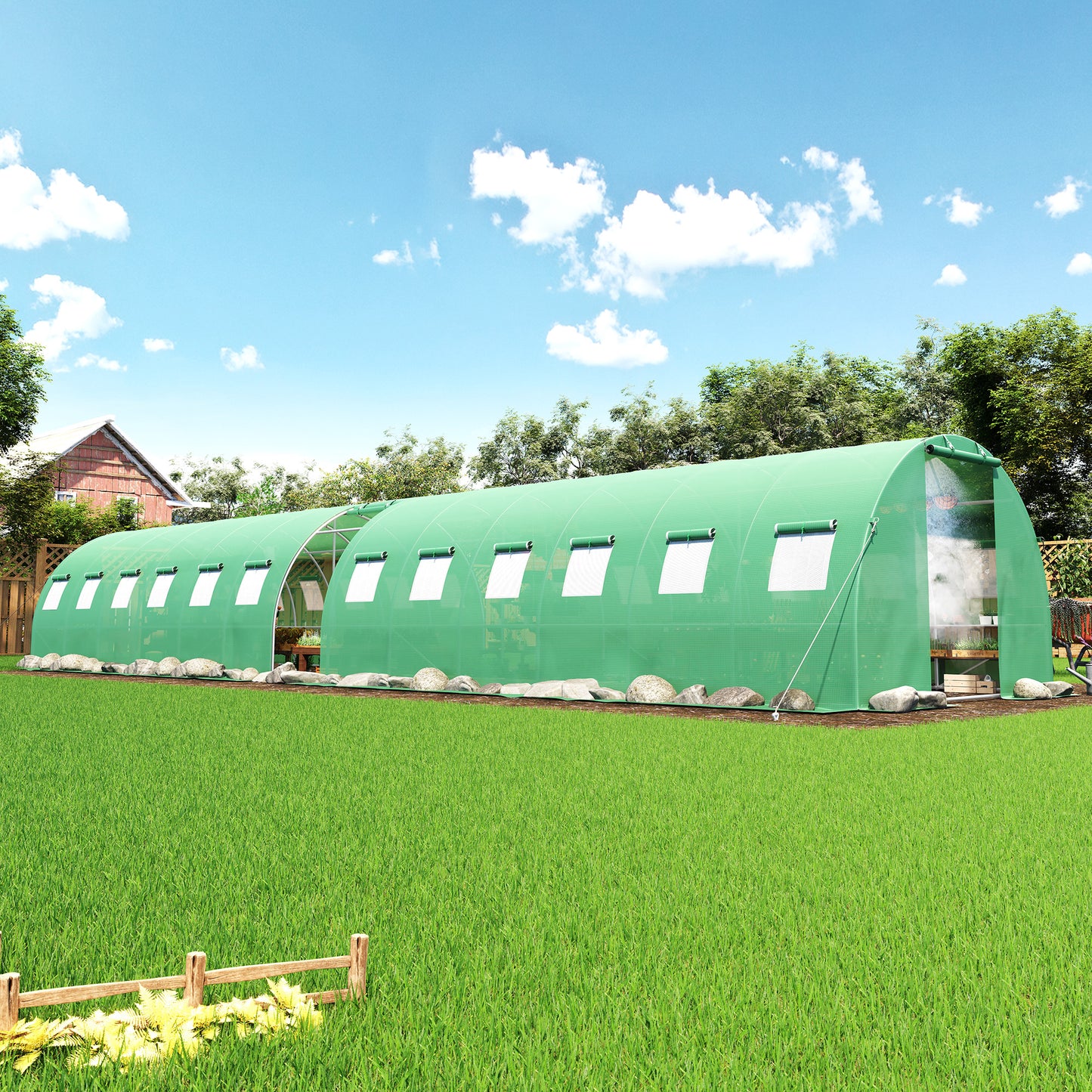 Canopy Large Walk-In Outdoor Greenhouse with Misting System-44x10 FT - Frame NOT Included-Green