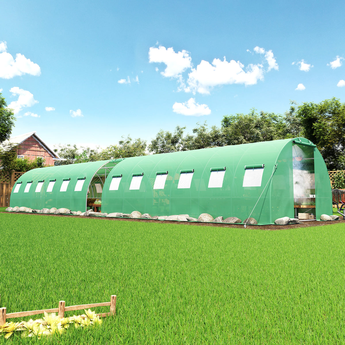Canopy Large Walk-In Outdoor Greenhouse with Misting System-44x10 FT-Green