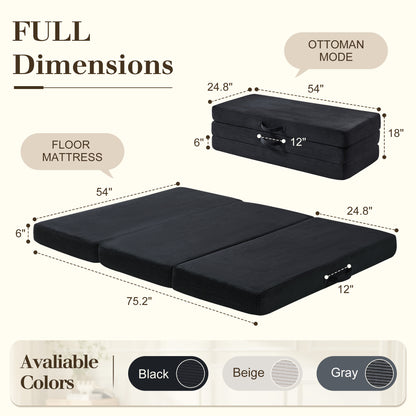 Fold 6-Inch Tri-Fold Folding Mattress-Full-Black