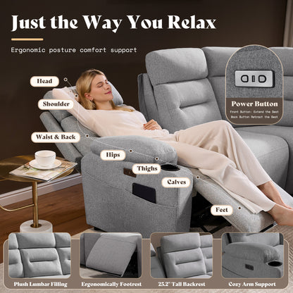 L-Shaped Power Reclining Sectional Sofa with Console-3-Seat with Flip Console-Light Grey