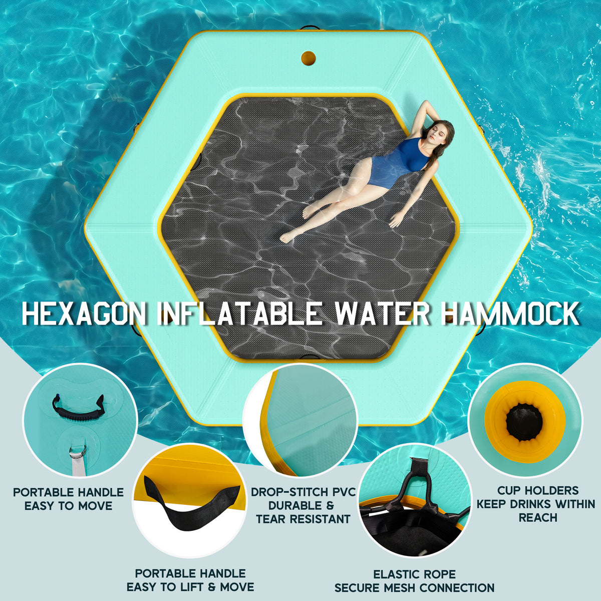 Nixie Inflatable Water Hammock-10*10FT / Hexagon / Green+Black