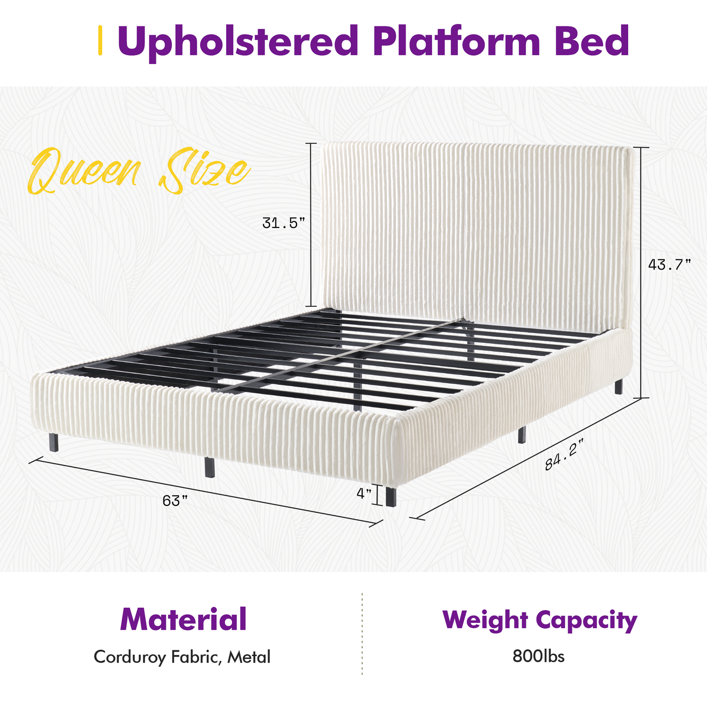 Velmure Corduroy Platform Bed Frame  Full / Cream