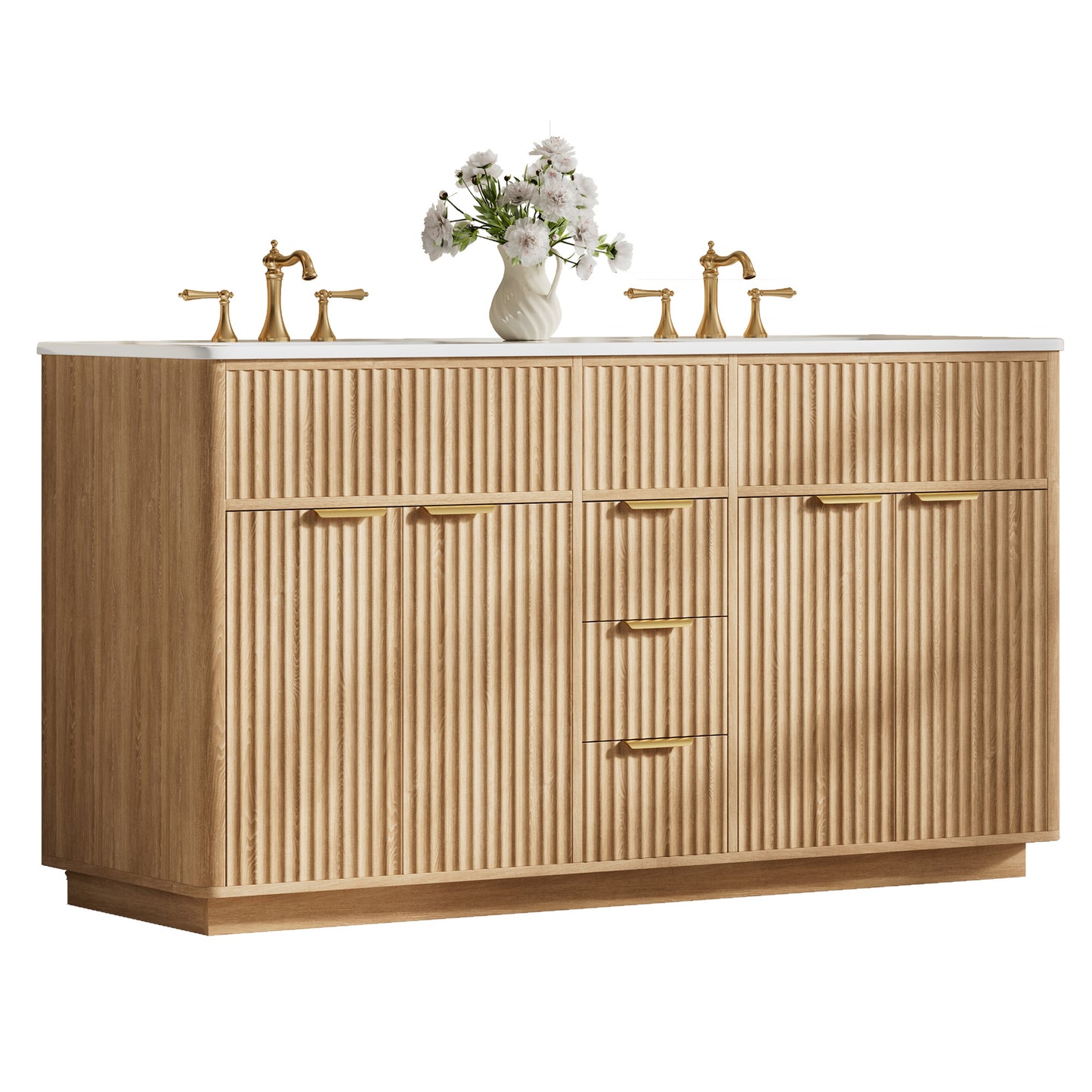 Modern Fluted Bathroom Vanity Collection - 60‘’-oak