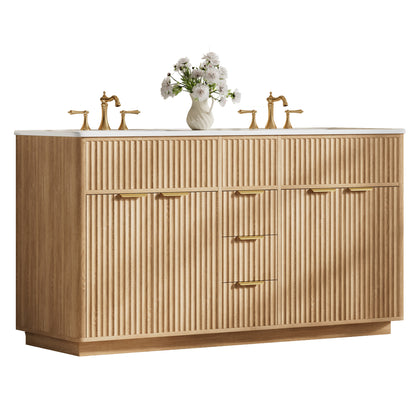 Modern Fluted Bathroom Vanity Collection - 60‘’-oak