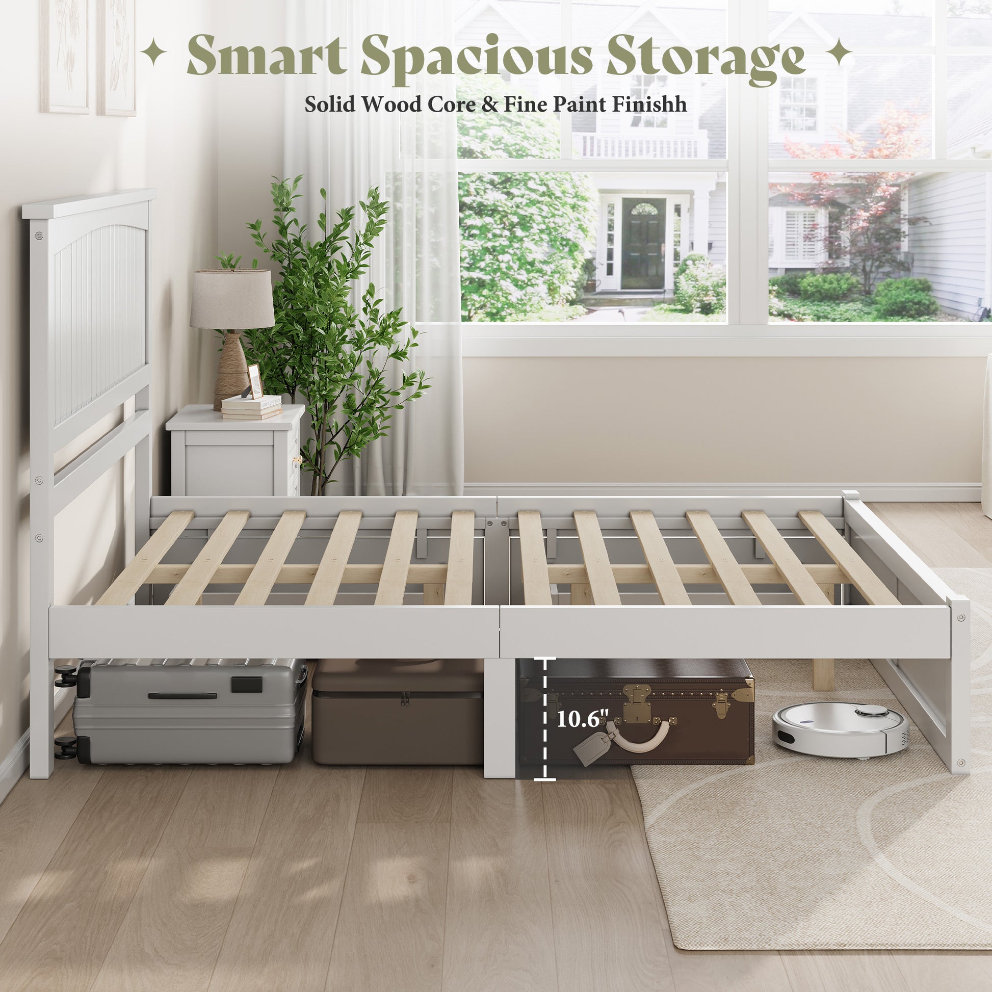 Solid Wood Platform Bed Frame-Full-Coastal White