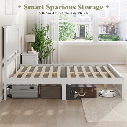 Solid Wood Platform Bed Frame-Full-Coastal White