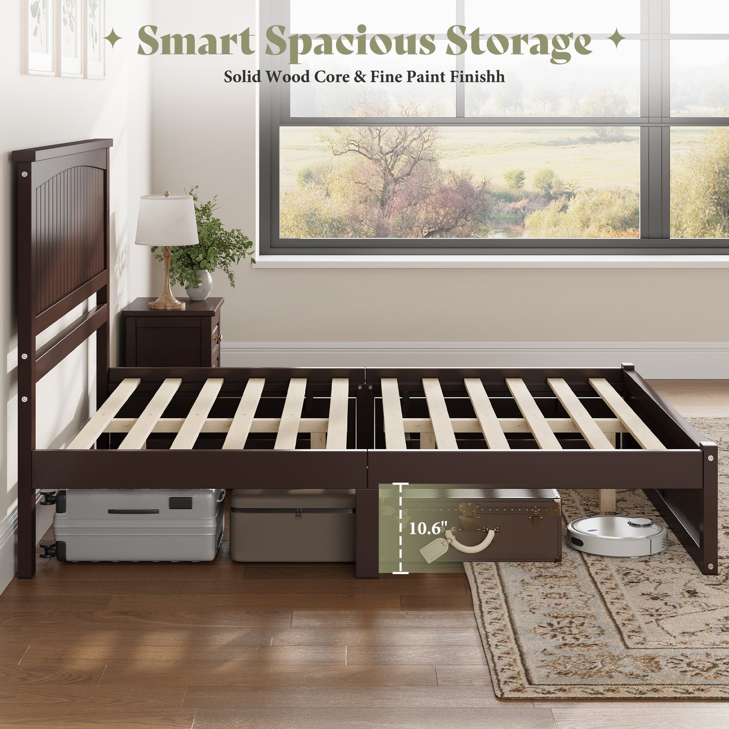 Solid Wood Platform Bed Frame-Full-Espresso Brown