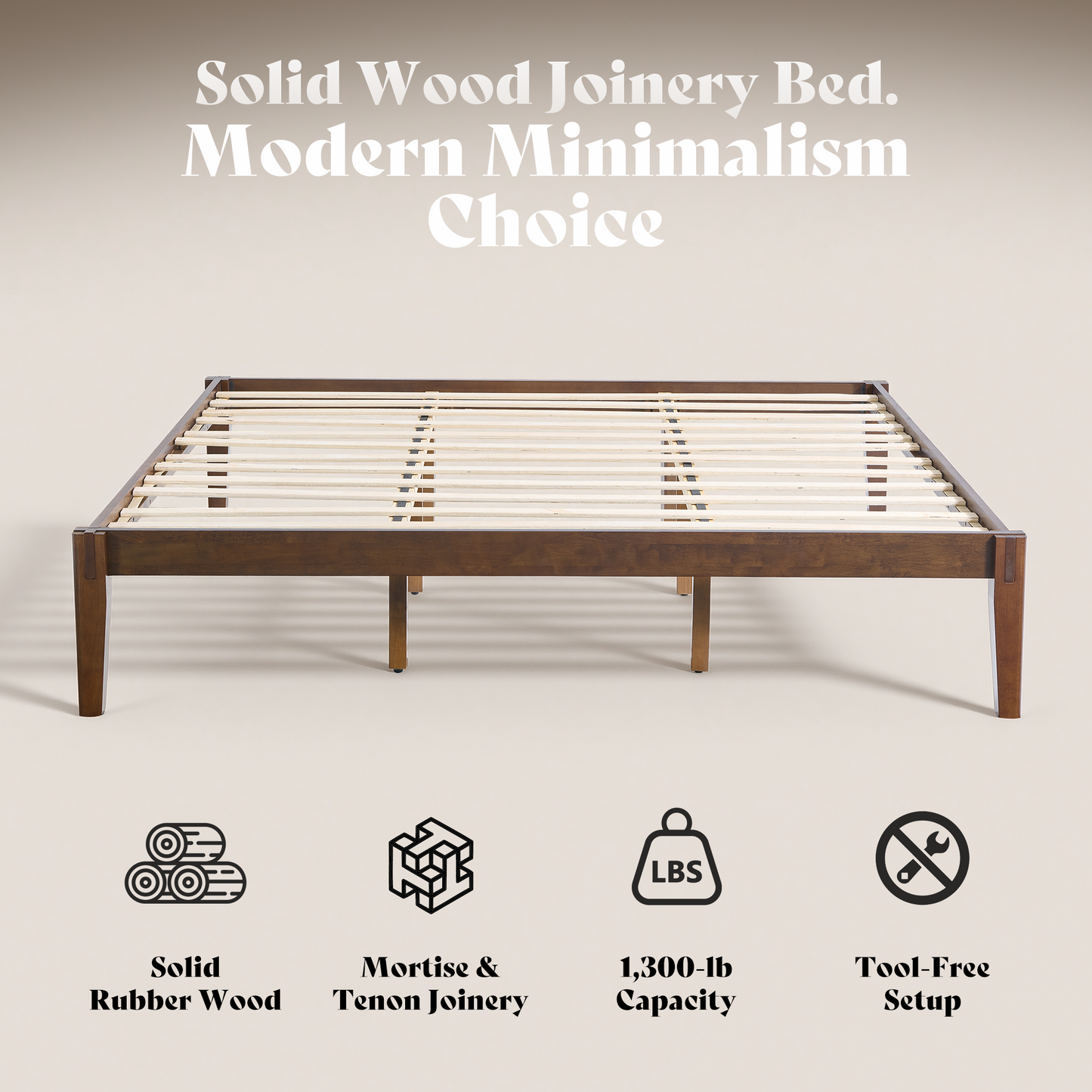 Quill Japanese Joinery Solid Wood Platform Bed Frame-Queen-Dark Walnut