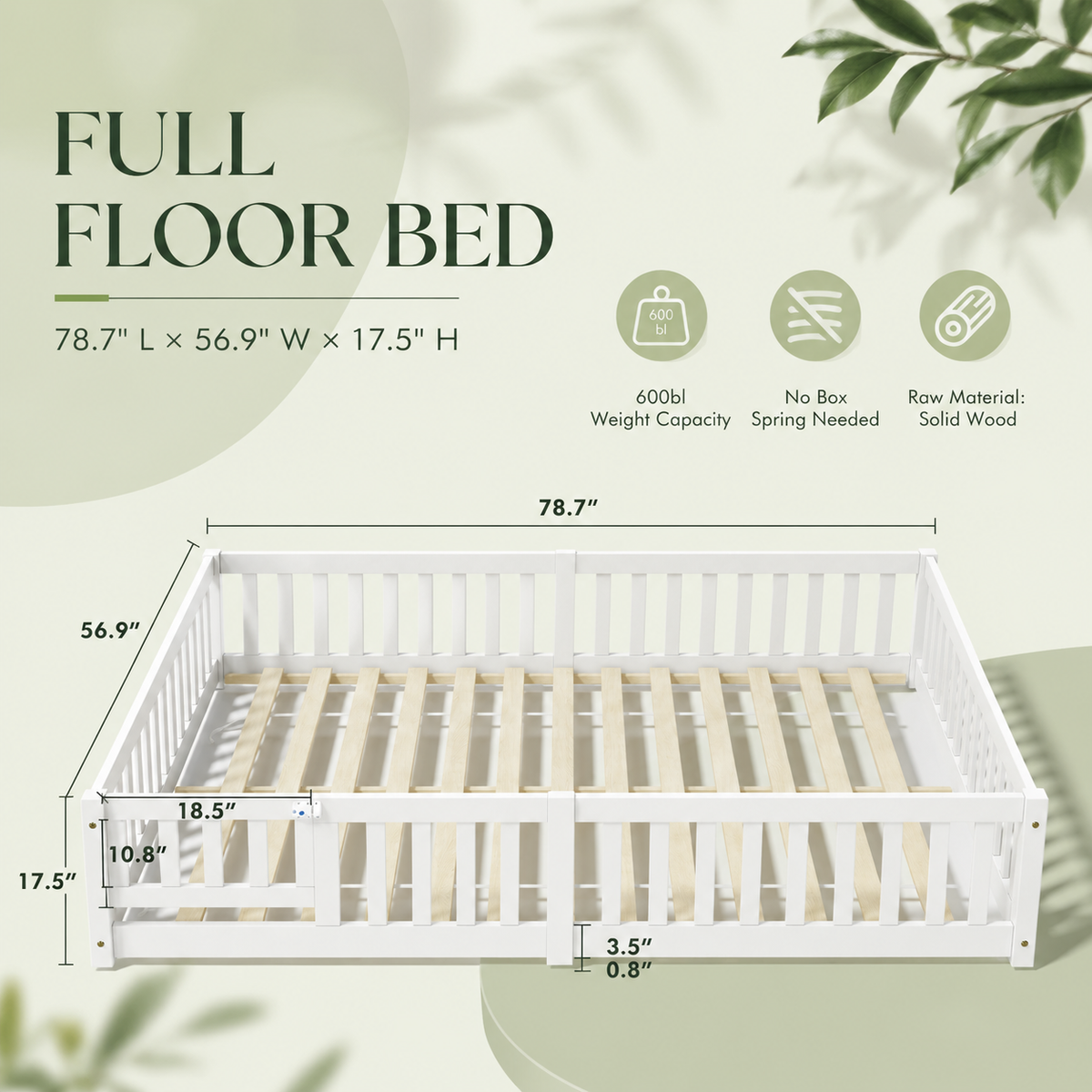 Solid Wood Toddler Floor Bed with Safety Rails