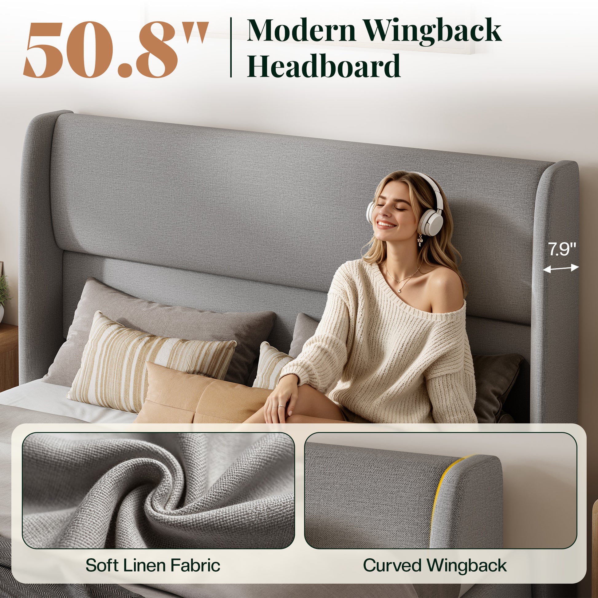 Haven Upholstered Hydraulic Storage Bed Frame-Queen-Light Grey