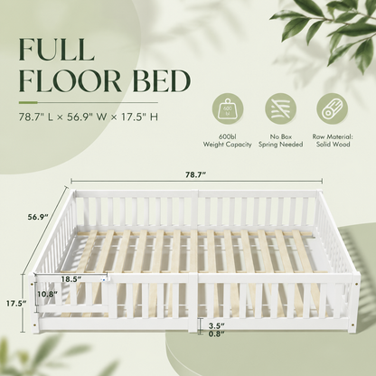 Solid Wood Toddler Floor Bed with Safety Rails