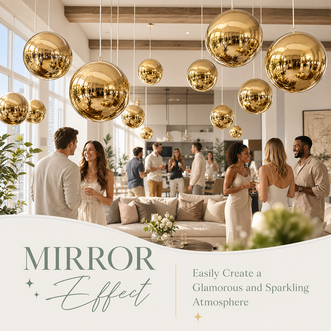 Vibe Reusable Inflatable Mirror Balls for Disco Parties & Events-4PCS-19.7"+31.5"+47.2"+59.1"-Gold