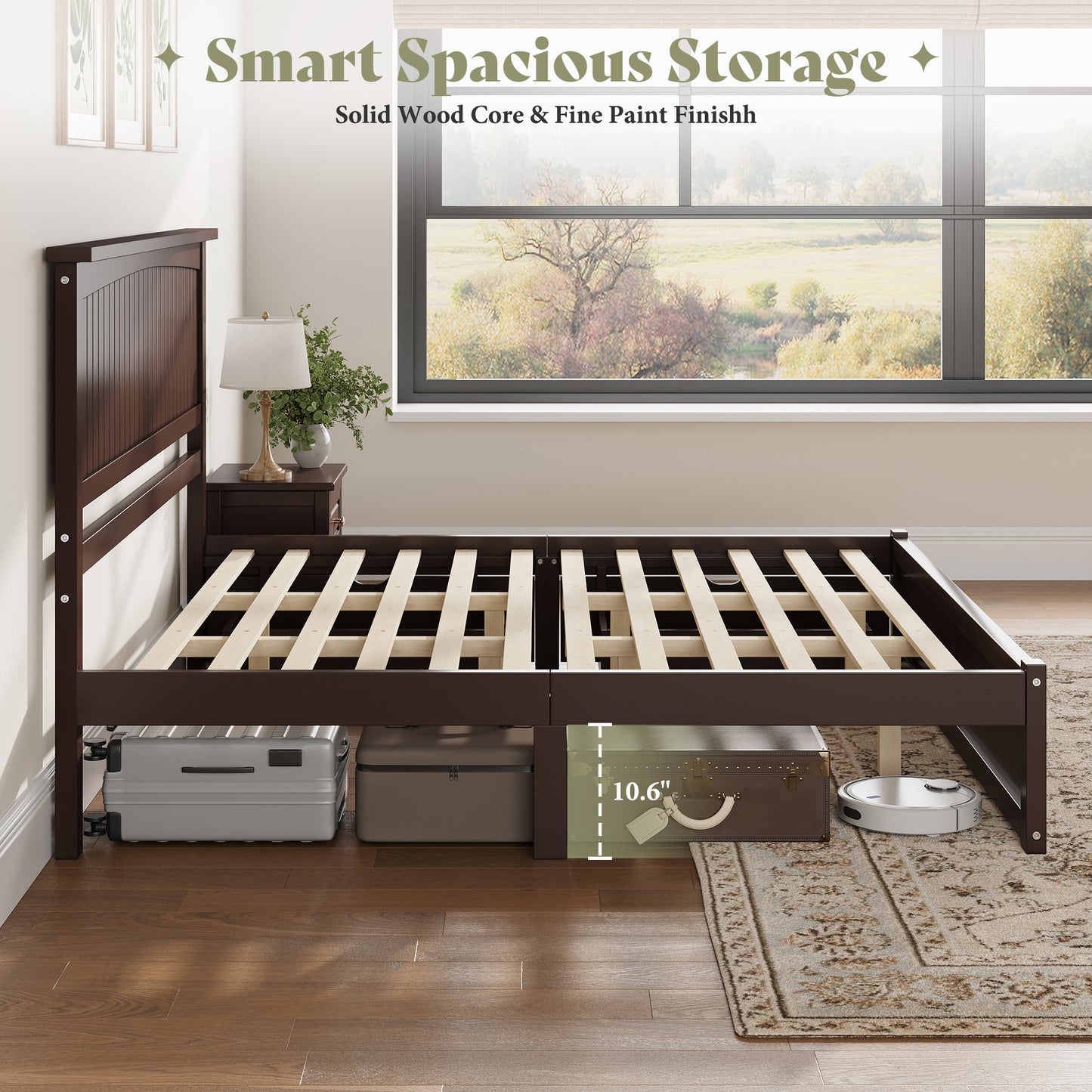 Solid Wood Platform Bed Frame-King-Espresso Brown
