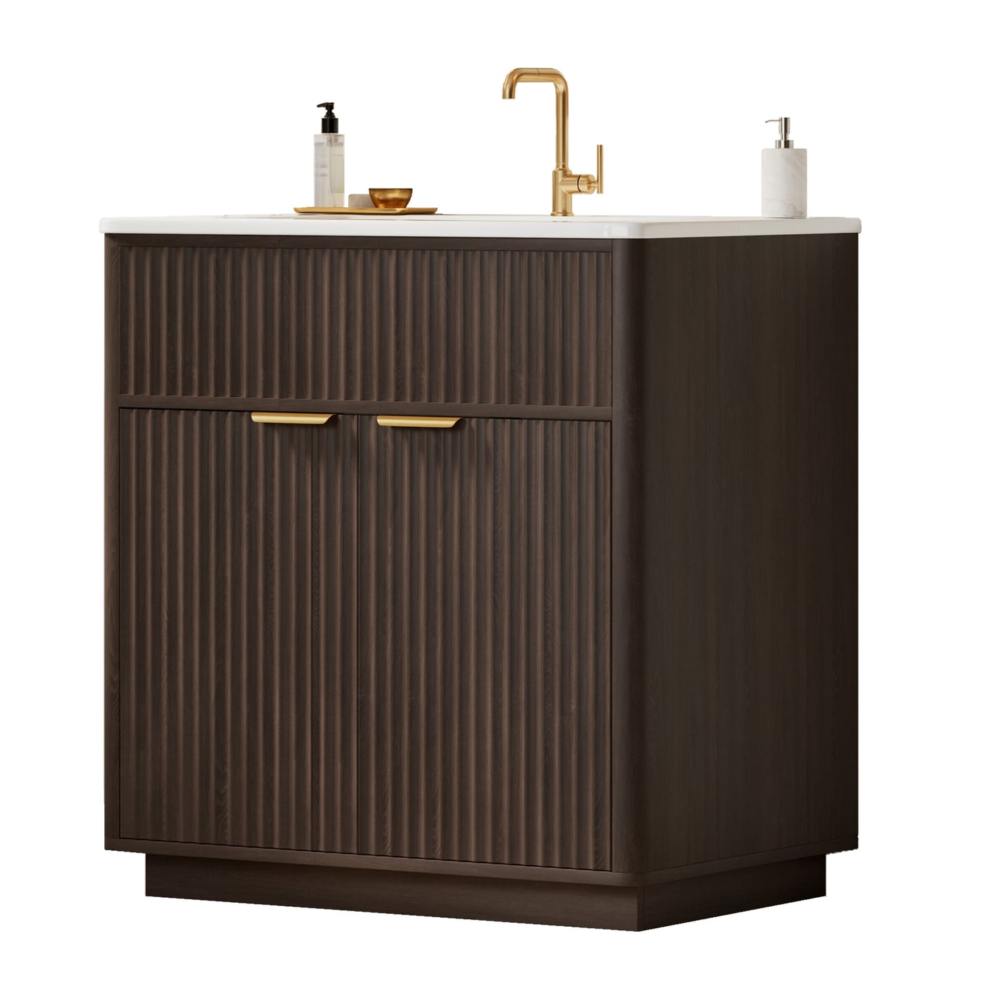 Modern Fluted Bathroom Vanity Collection - 30‘’-brown