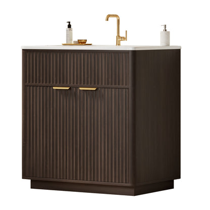Modern Fluted Bathroom Vanity Collection - 30‘’-brown