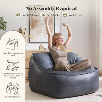 Amerlife Oversized Bean Bag Lounge Chair-Grey Pu