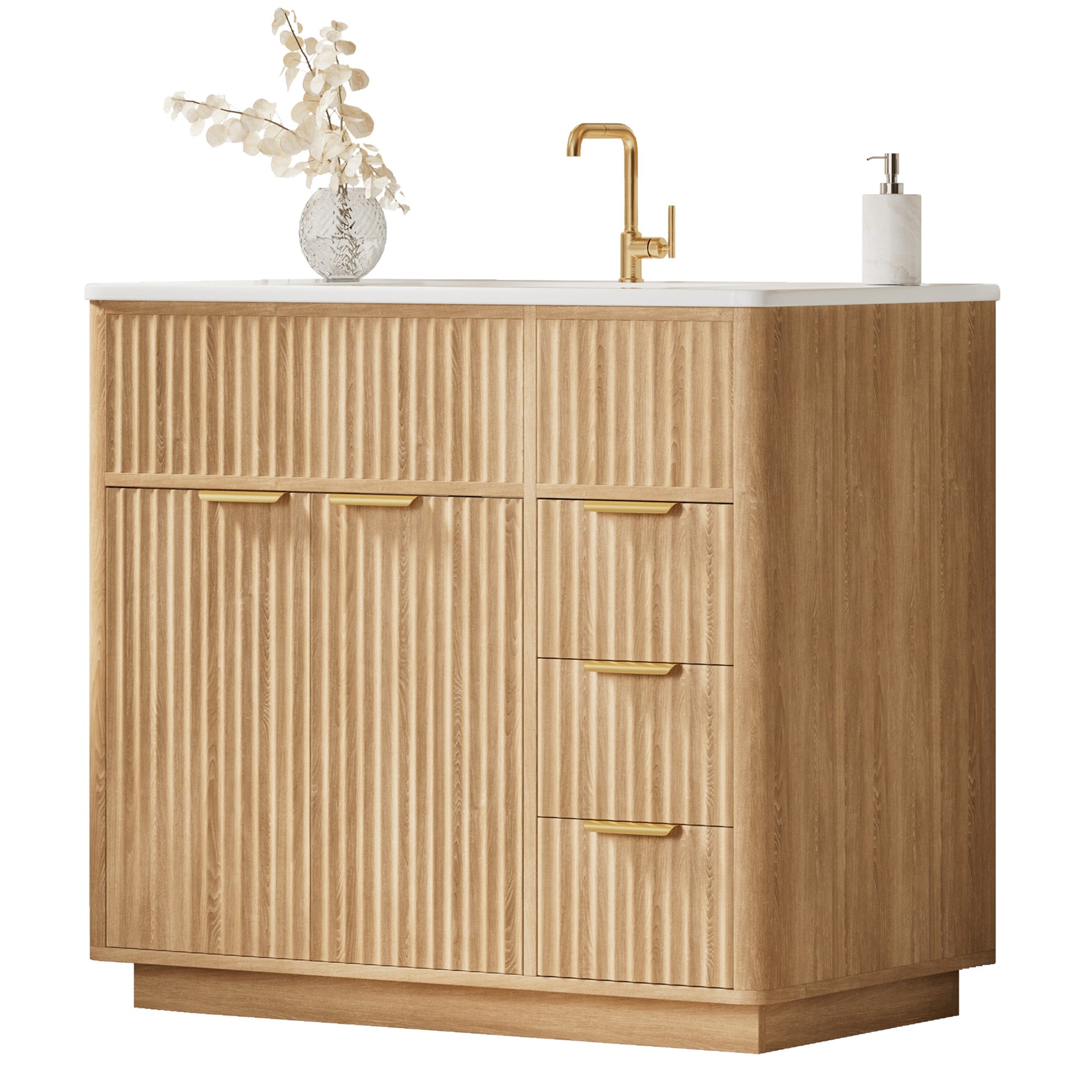 Modern Fluted Bathroom Vanity Collection - 36‘’-oak