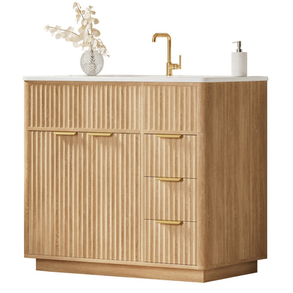 Modern Fluted Bathroom Vanity Collection - 36‘’-oak