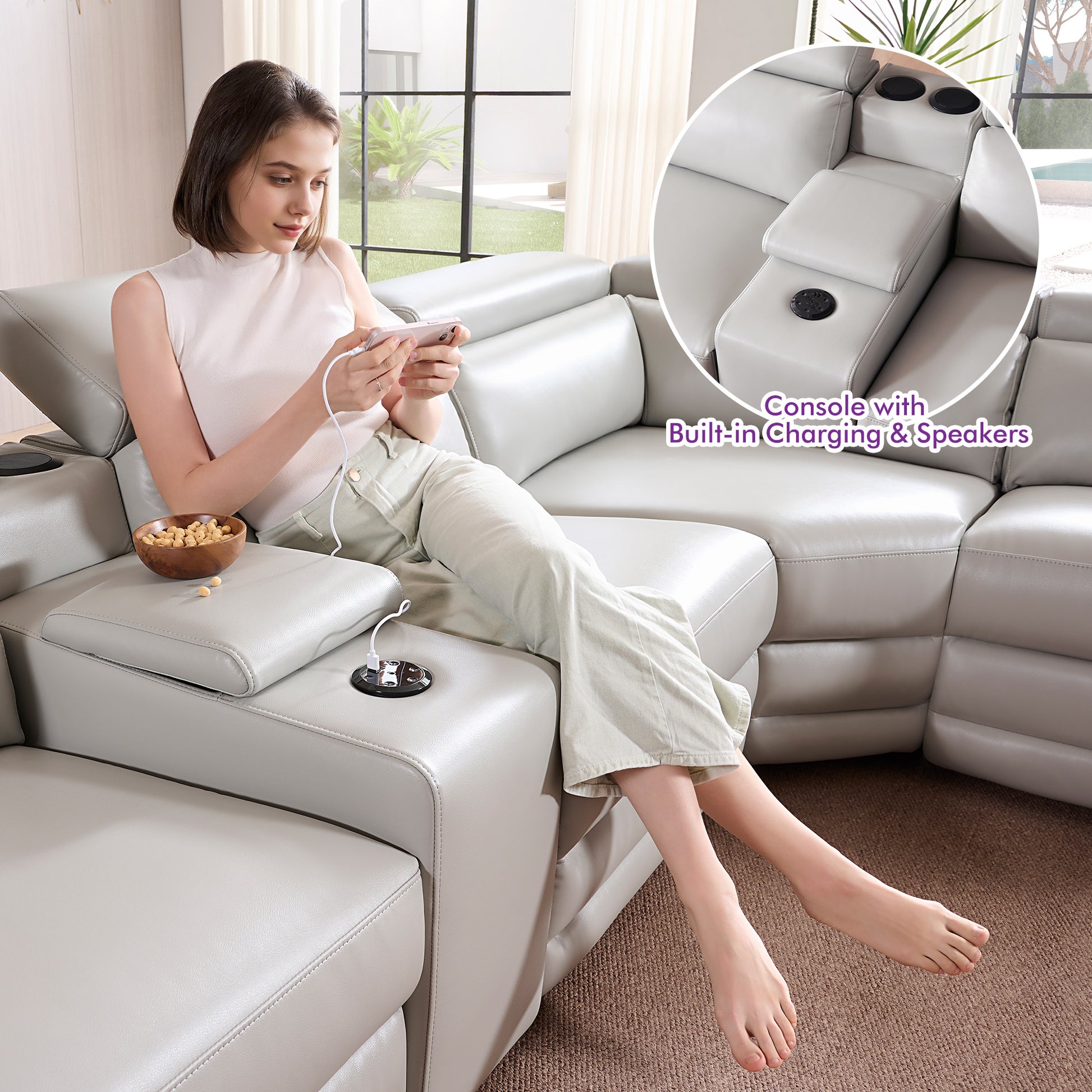 Vesper Dual Power Electric Reclining Sofa  Light Grey