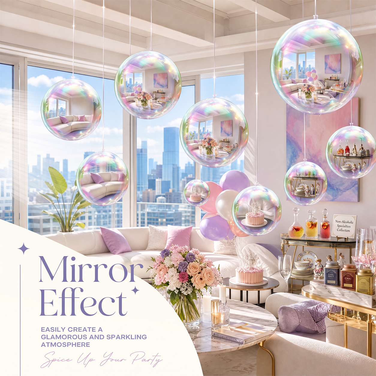 Vibe Reusable Inflatable Mirror Balls for Disco Parties & Events-4PCS-19.7"+31.5"+47.2"+59.1"-Iridescent
