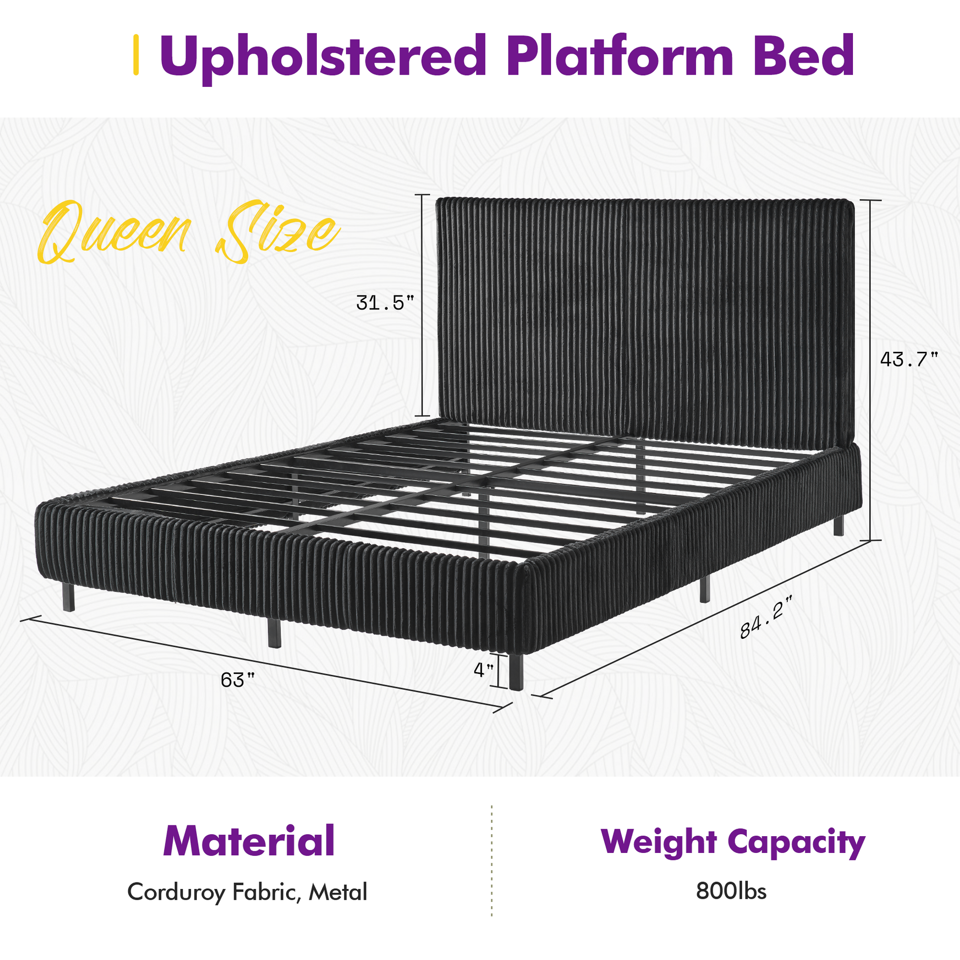 Velmure Corduroy Platform Bed Frame  Queen / Black
