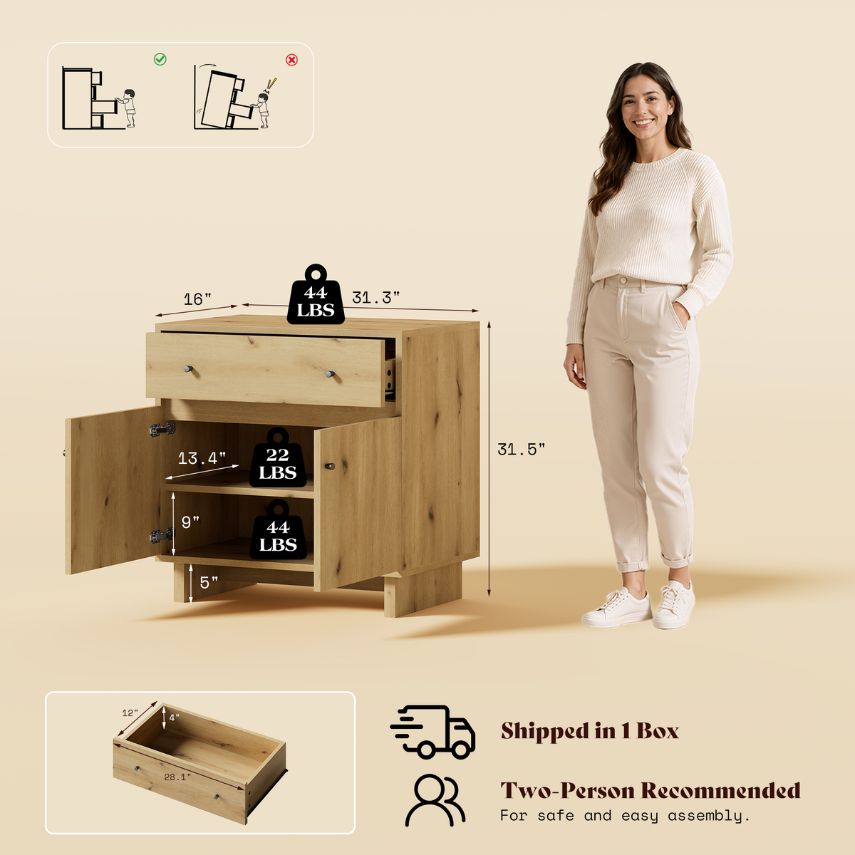MKG002 Modular Storage Cabinet-1pc-C-oak
