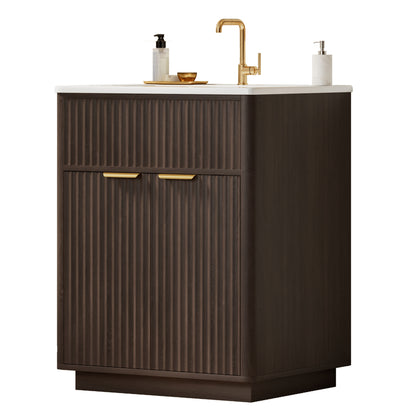 Modern Fluted Bathroom Vanity Collection -24‘’-brown