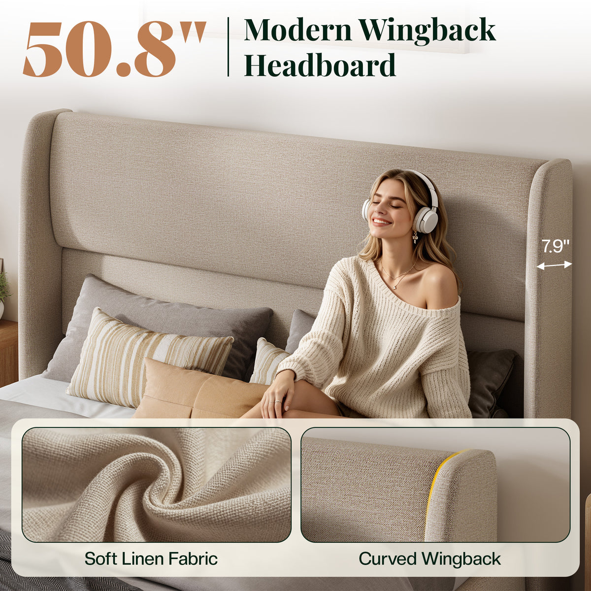 Haven Upholstered Hydraulic Storage Bed Frame-Queen-Khaki