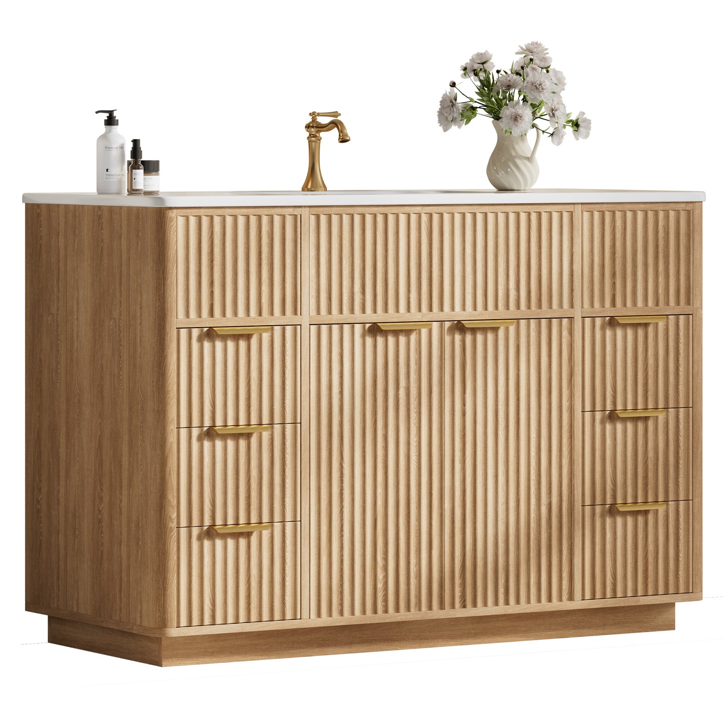 Modern Fluted Bathroom Vanity Collection - 48‘’-oak