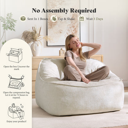 Amerlife Oversized Bean Bag Lounge Chair-Cream Chenille
