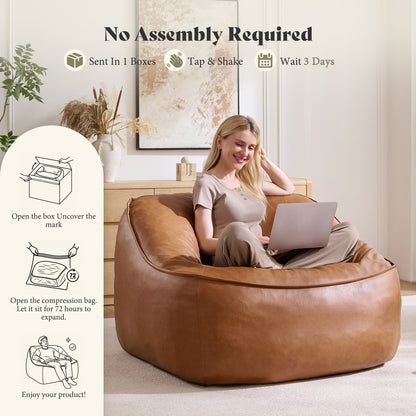 Amerlife Oversized Bean Bag Lounge Chair-Brown Pu