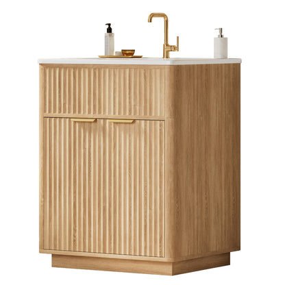 Modern Fluted Bathroom Vanity Collection -24‘’-oak