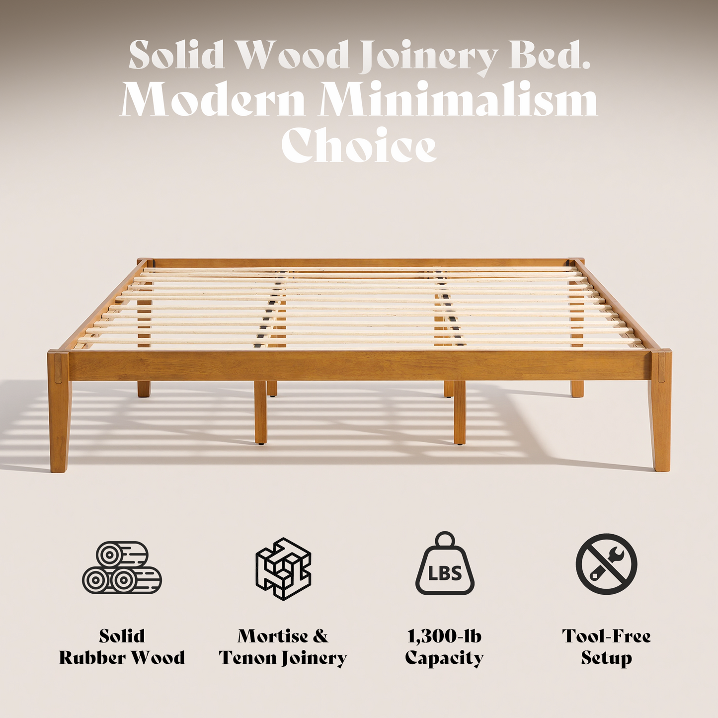 Quill Japanese Joinery Solid Wood Platform Bed Frame-Full-Honey Brown